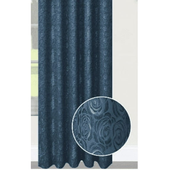 One Angelina Damask Curtain Panel, 54" Wide x 84" Long, Blue