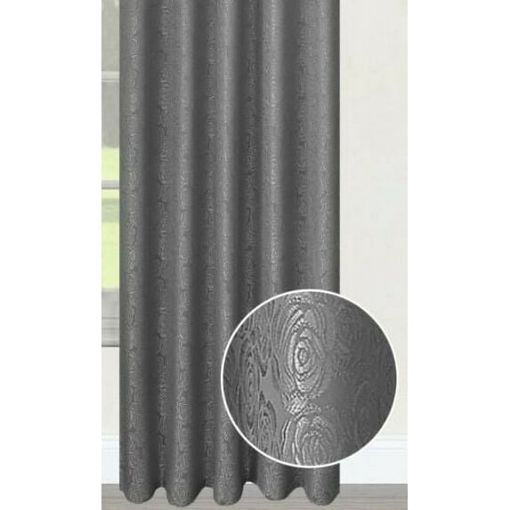 One Angelina Damask Curtain Panel, 54" Wide x 84" Long, Gray