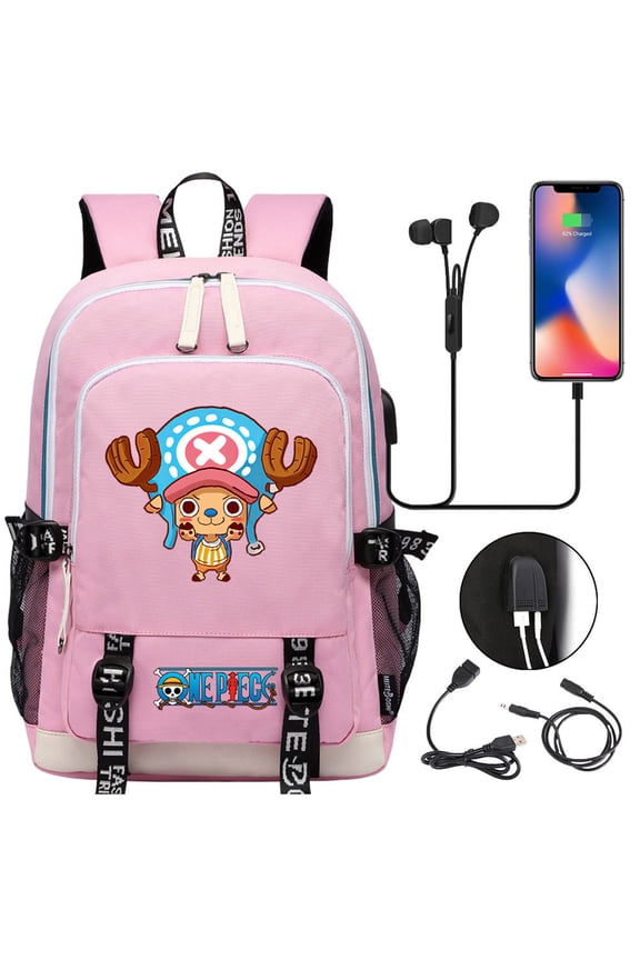 One Anime Piece Backpack with USB Charging Port Multifunctional Laptop Knapsack Lightweight School Bookbag for Student