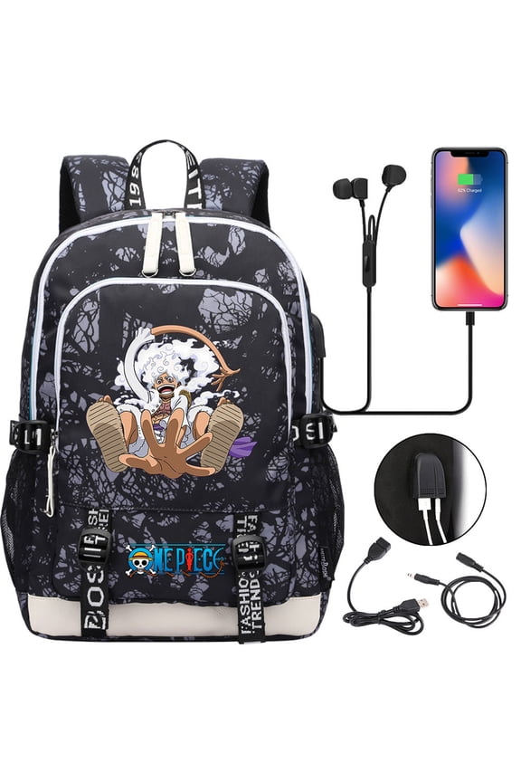 One Anime Piece Classic Rucksack Lightweight Travel Daypack Multifunctional Student School Backpack with USB Charging Port