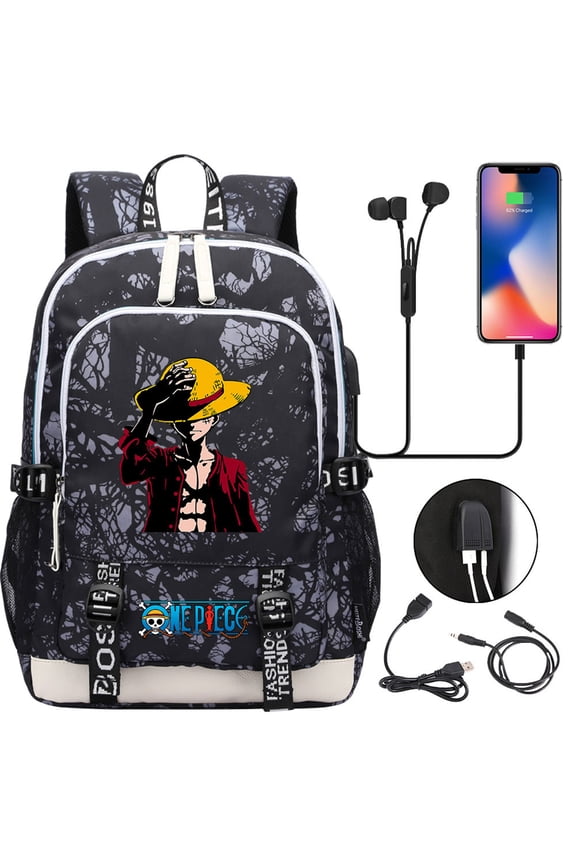 One Anime Piece School Backpack Wear Resistant Travel Daypack Lightweight Student Bookbag with USB Charging Port
