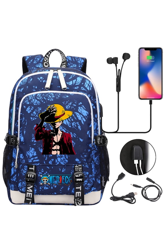 One Anime Piece School Backpack Wear Resistant Travel Daypack Lightweight Student Bookbag with USB Charging Port