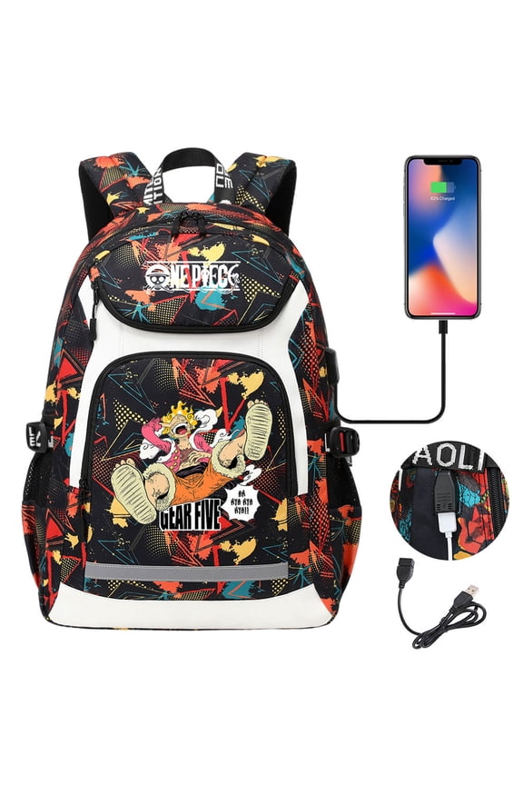 One Anime Piece Waterproof Backpack Multifunctional Laptop Knapsack Student Back to School Bookbag with USB Charge Port