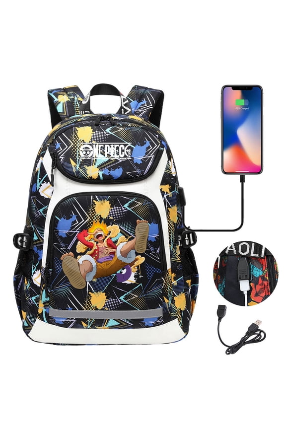 One Anime Piece Waterproof Backpack Multifunctional Laptop Knapsack Student Back to School Bookbag with USB Charge Port