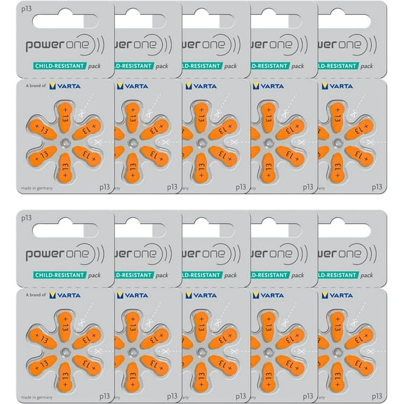 One Batteries Size 13 - p13 Battery for , Long-Lasting. Mercury-Free 1.45v zinc-air Batteries (60 Batteries), Orange