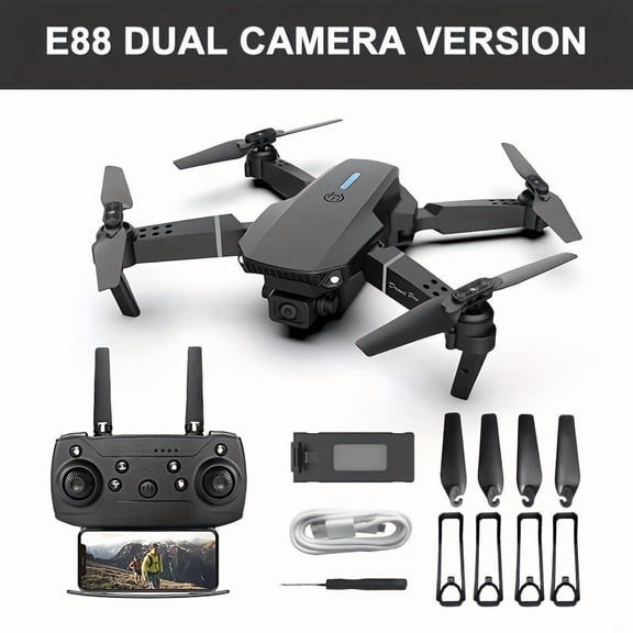 One Battery/ Two Batteries/ Three Batteries E88 Drone With Dual Cameras For Kids Foldable Mini Drone, One Key Start 360 Flips RC Quadcopter For Adults And Kids, Beginner WiFi RC Drone
