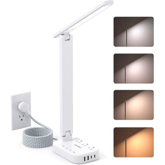 One Beat Desk Lamp with 6 Outlets 4 USB Ports(2×USB-C),Eye Protection Table Lamp Power Strip with 4 Color Modes 5 Brightness Touch LED Desk Lamps for Home Office College Dorm Room Essentials