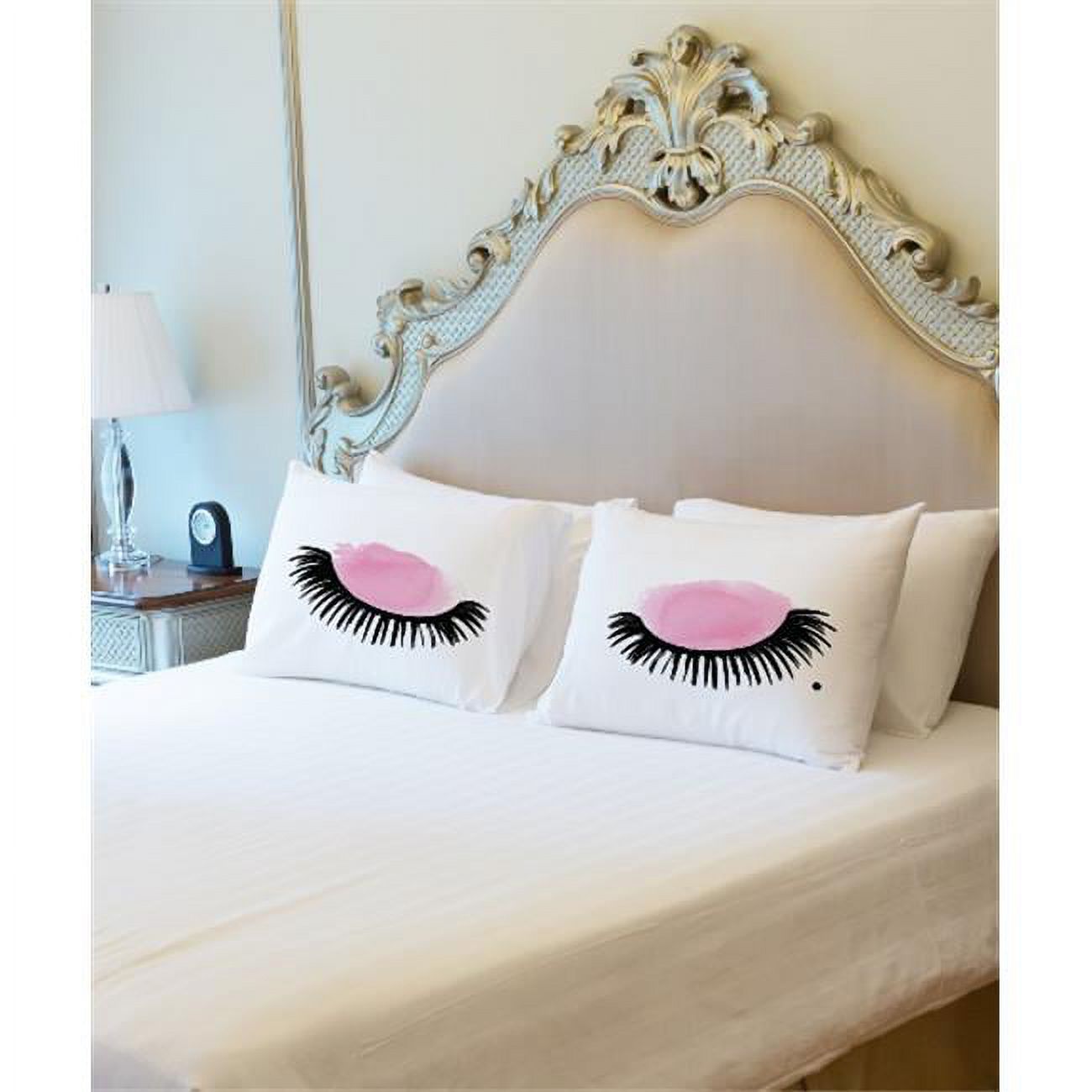 One Bella Casa 73994PCE59 Eyelashes Watercolor Pillowcases, Pink Set