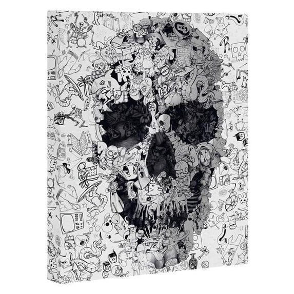 One Bella Casa 82525PW1818 18 x 18 in. Doodles BW Planked Wood Wall Decor by Ali Gulec, Multicolor