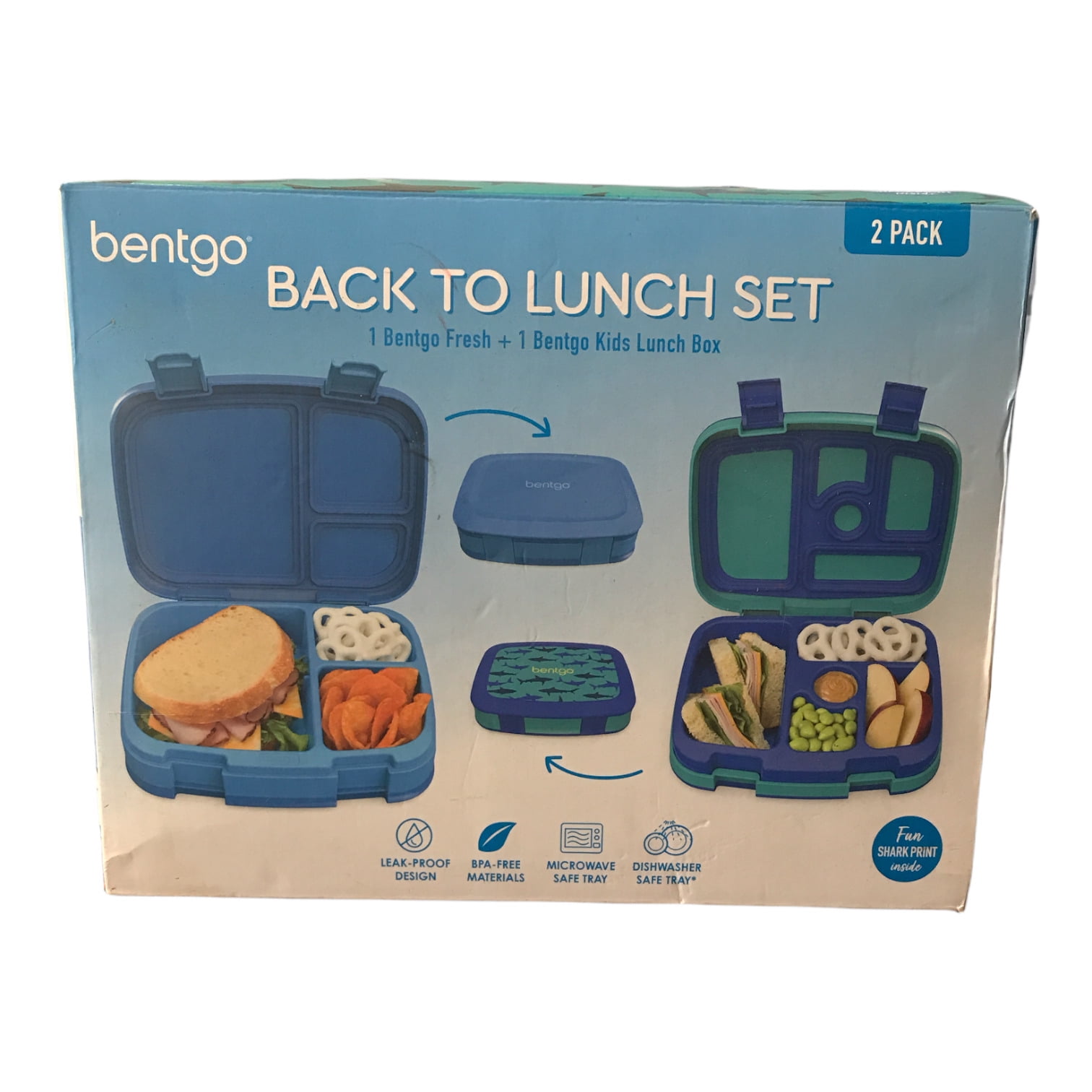 One Bentgo Fresh and One Bentgo Kids Lunch Box (Shark Print