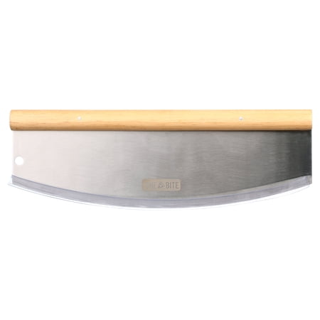 One Bite Stainless Steel Pizza Rocker Cutter with Wood Handle