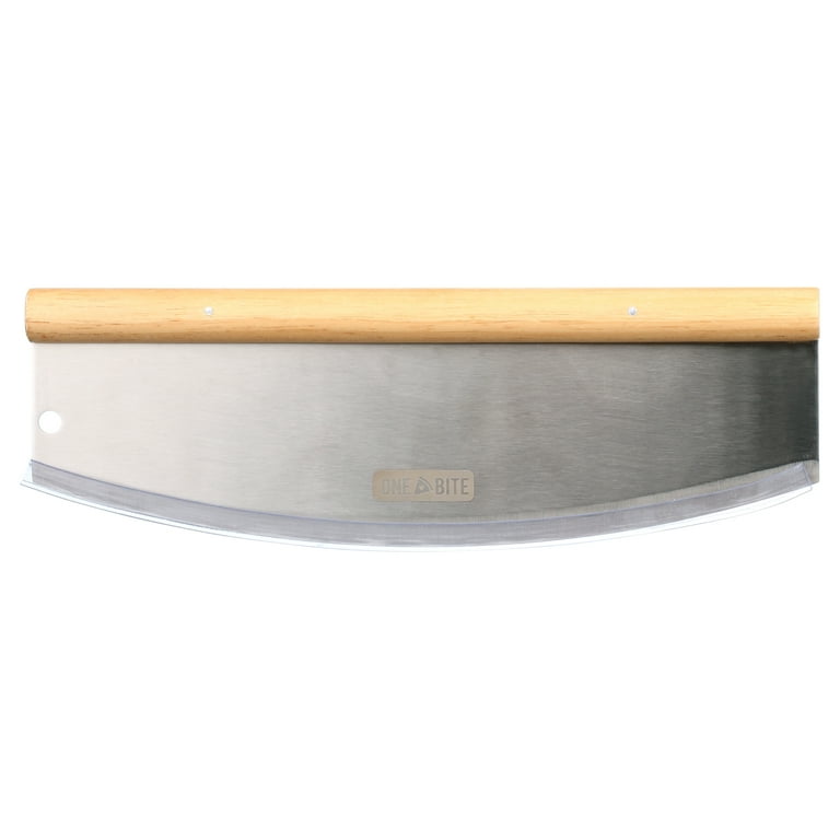 One Bite Stainless Steel Pizza Rocker Cutter with Wood Handle