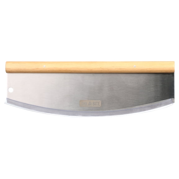 One Bite Stainless Steel Pizza Rocker Cutter with Wood Handle