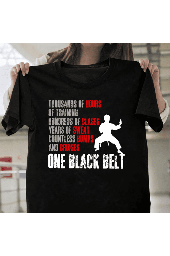 One Black Belt Taekwondo Simple Bold Martial Art Combat Gift Unisex T-Shirt, for men & women, up to size 5XL.