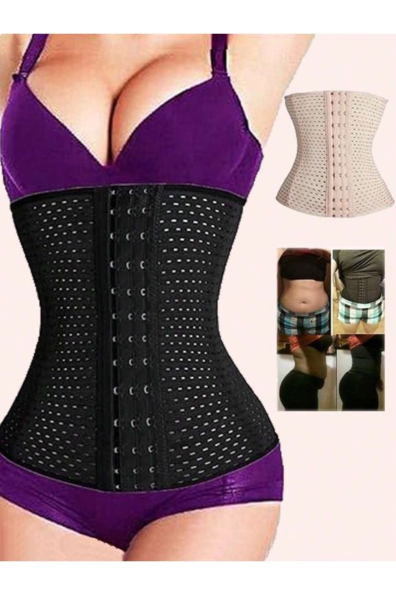 One Black Breathable Mesh Waist Trainer Corset With Adjustable Hooks For Shaping Support