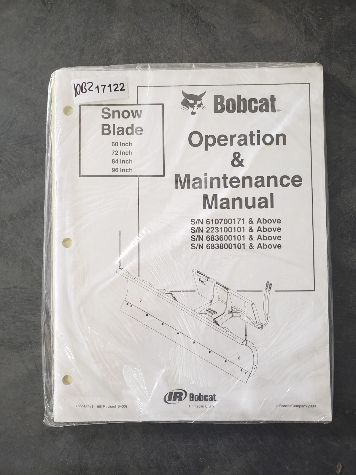 One - Bobcat Snow Blade 60" 72" 84" 96" Skidsteer Attachment Oper & Maintenance
