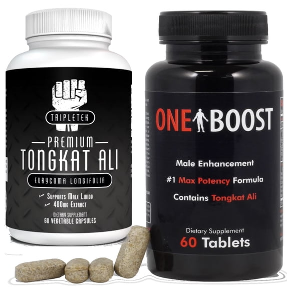 One Boost Testosterone Booster & TripleTek Tongkat Ali Extract Power Duo - Proven To Naturally Support Low T Quickly, Increase Energy ,Stamina, Over-All Well-Being - Bundle Pack 2 Bottles