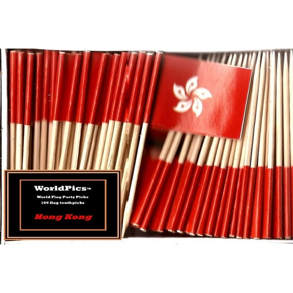 One Box Hong Kong Toothpick Flags, 100 Small Hong Kongese Cupcake Flag Toothpicks or Cocktail Picks