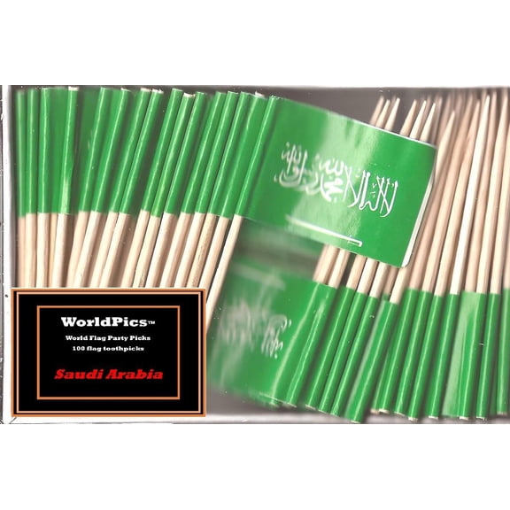 One Box Saudi Arabia Toothpick Flags, 100 Small Saudi Arabian Cupcake Flag Toothpicks or Cocktail Picks