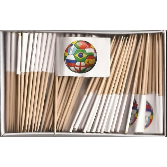 One Box Soccer Ball Toothpick Flags, 100 Small Soccer Ball Cupcake Flag Toothpicks or Cocktail Picks