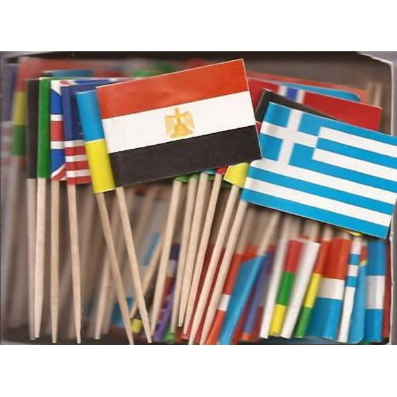 One Box World Assorted Toothpick Flags, 100 Small International Cupcake Flag Toothpicks or Cocktail Picks