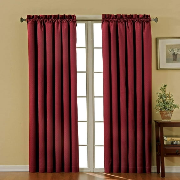 One Bridget Crushed Satin Curtain Panel, 54" Wide x 84" Long, Burgundy