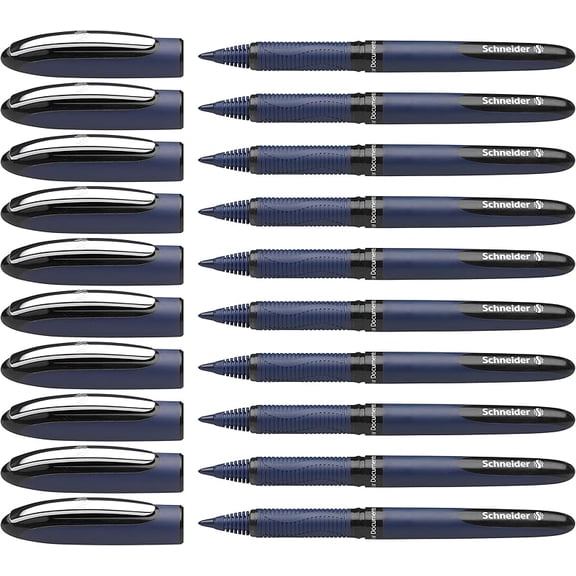 One Business Rollerball Pen, 0.6 mm Ultra-Smooth Tip, Blue Barrel, Black Ink, Box of 10 Pens (183001)