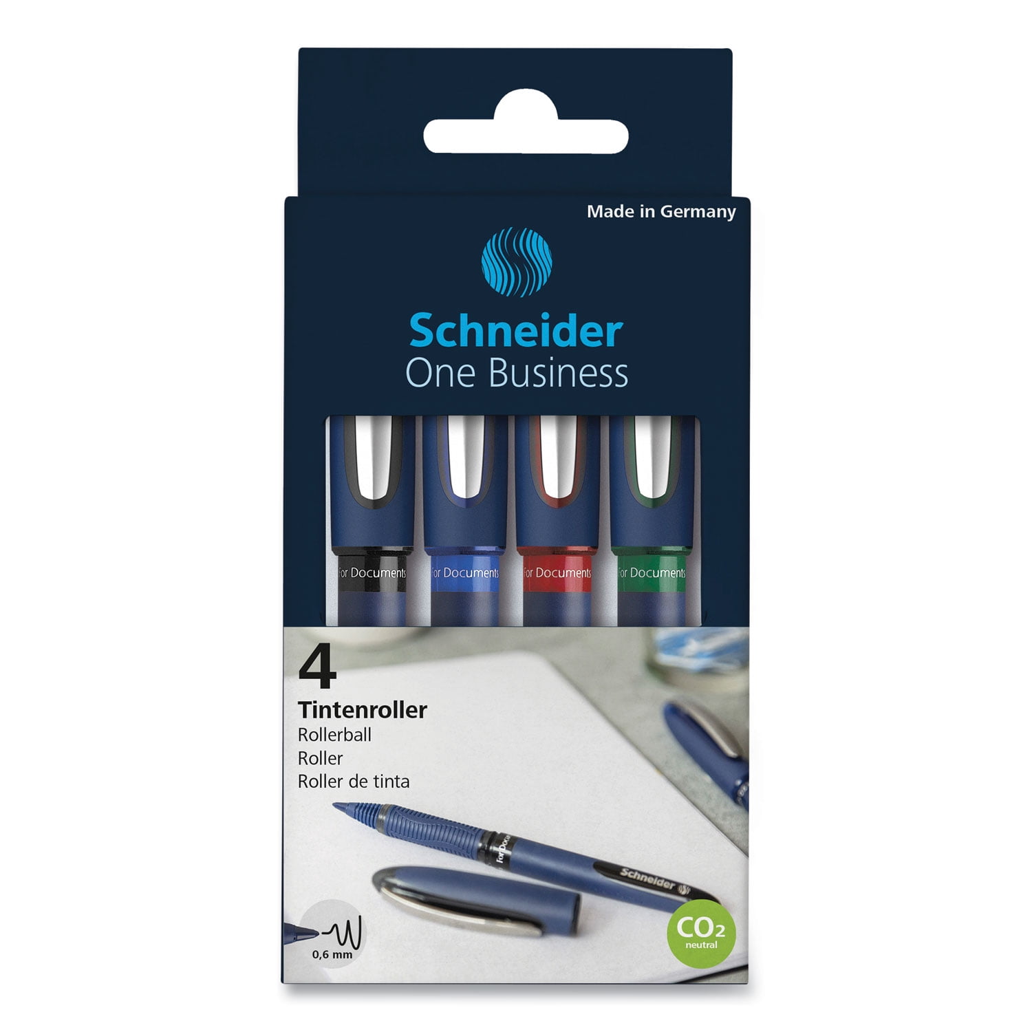 One Business Rollerball Pen, Stick, Fine 0.6 mm, Assorted Ink and Barrel Colors, 4/Pack | Bundle of 5 Packs