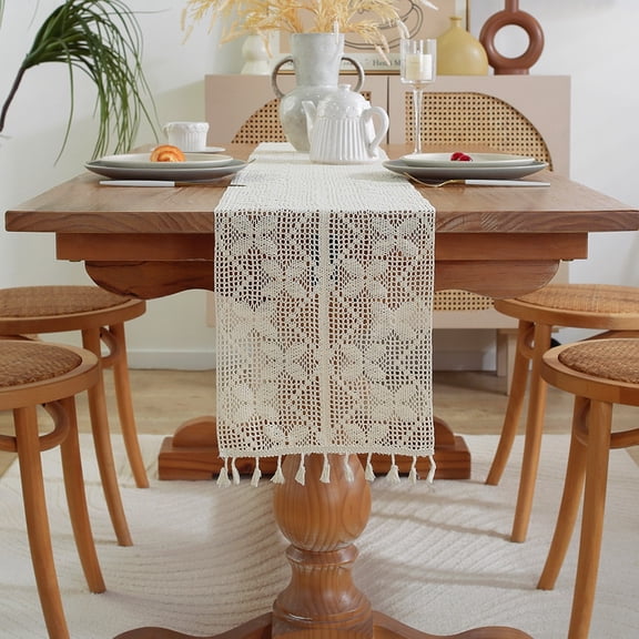 One Butterfly Series Retro Cotton Thread Crochet Table Flags - 120CM Hollow Lace Table Cloth for Forest Themed Decor