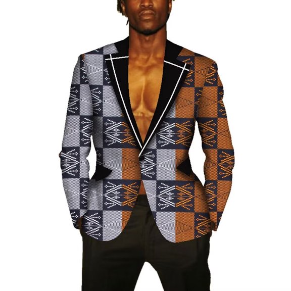One Button Fancy Suit Blazer Jackets Formal Coat Dashiki Party African Men Clothing
