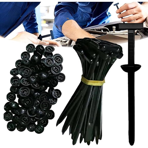 One Button Fastening Ties, Nylon Universal Tie Tool, Plastic Cable Ties Tool For Car Body , Ties Holder with Pin & Button(50pcs)