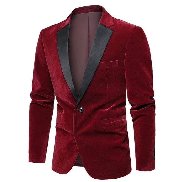 One Button Red Velvet Elegant Suit Jacket - Luxurious Casual Blazer for Men - Ideal for Dating, Formal Occasions, and Business Events - Perfect Gift Idea for Him