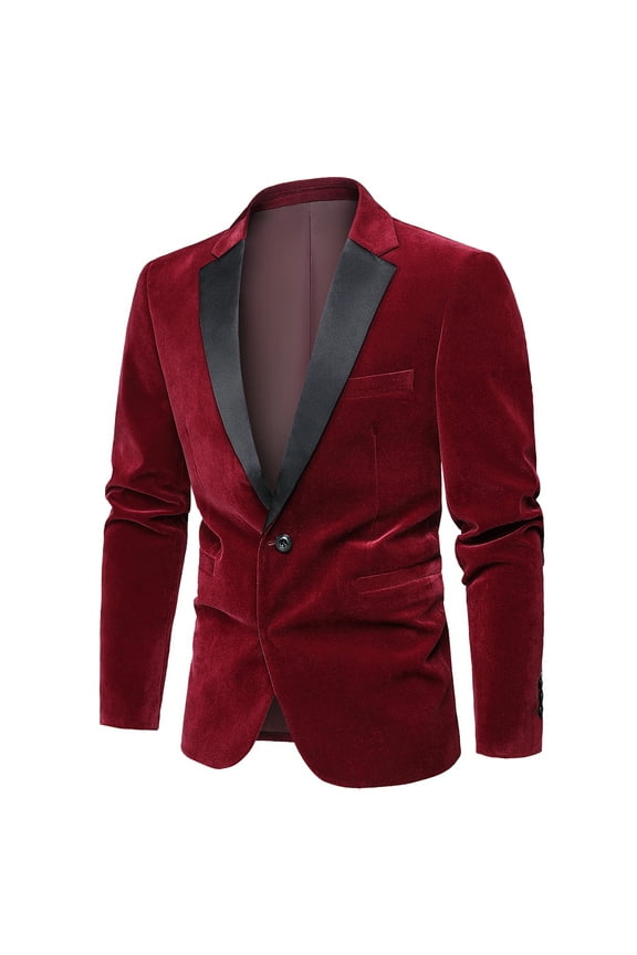 One Button Red Velvet Elegant Suit Jacket - Luxurious Casual Blazer for Men - Ideal for Dating, Formal Occasions, and Business Events - Perfect Gift Idea for Him