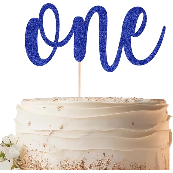 One Cake Topper, Royal Blue Glitter Cardstock Cake Pick for Boys First Birthday Party Cake Decorations, 1 Count