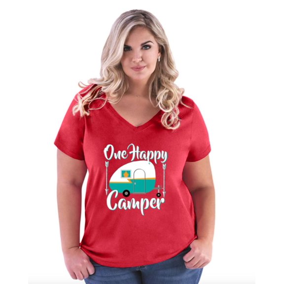One Camper Camping T-Shirt Camping Women's Curvy Plus Size V-Neck Tee
