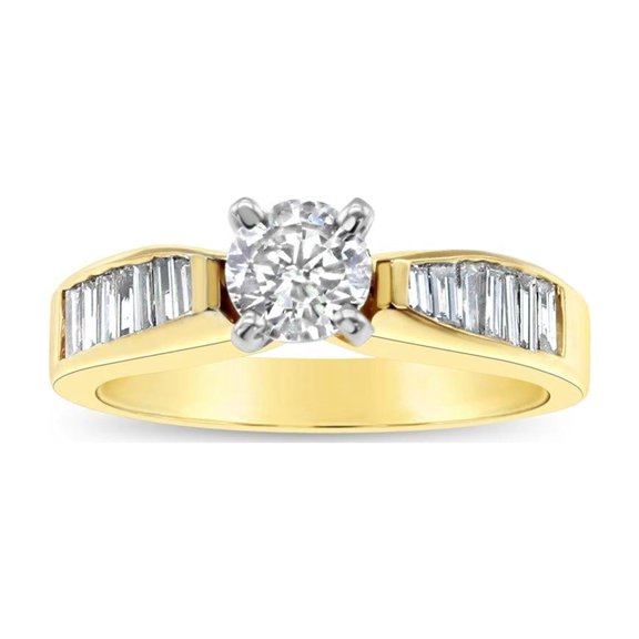 One Carat Solitaire with Baguette Accented Diamond Engagement Ring - Size 6