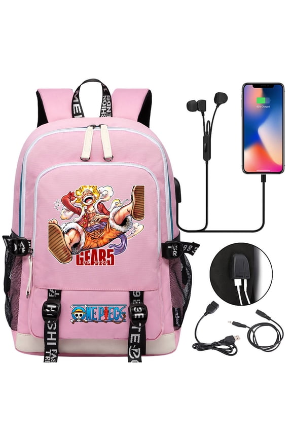One Cartoon Piece Classic Backpack Student Daypack Teen Schoolbag Multifunctional Laptop Knapsack with USB Charging Port