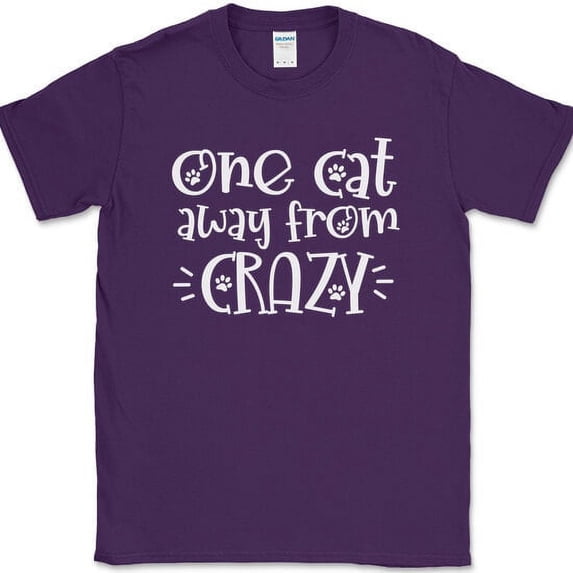 One Cat Away From Crazy T-Shirt Funny Feline Kitten Animal Lover Text Tee - Purple, 3XL