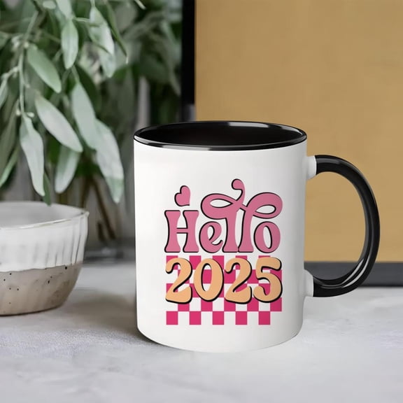 One Ceramic Coffee Cup 50Oz Insulated Travel Mug Featuring a Distinctive 2025 Happy New Year Design Reusable And Meant Hand Washing Only Present Birthdays Holidays Christmas New Ye