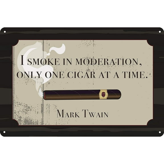 One Cigar at A Time Man Cave Tin Sign 12" x 8" Mark Twain Quote Cigar Lounge Garage Bar Smoke Shop Decor