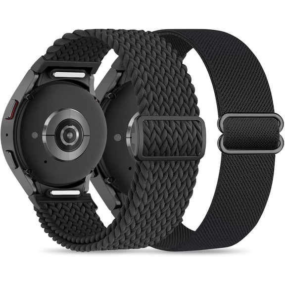 One Click No Gap Stretchy Nylon/Braided Bands Compatible with Samsung Galaxy Watch 7/6/5/4/FE 40mm 44mm/ Watch 5 Pro 45mm/ Watch 6/4 Classic 43mm 47mm 42mm 46mm,20mm Soft Nylon Sport Wristband(2 pack)