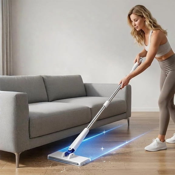 One-Click Release Hygienic Floor Mop, Reusable Clamp Mop with Stainless Steel Handle, Convenient Cloth Changing Mops for Kitchen Counter, Flat 𝐃𝐮𝐬𝐭 Mops for Wall, Windows, Corners (White, 70cm)