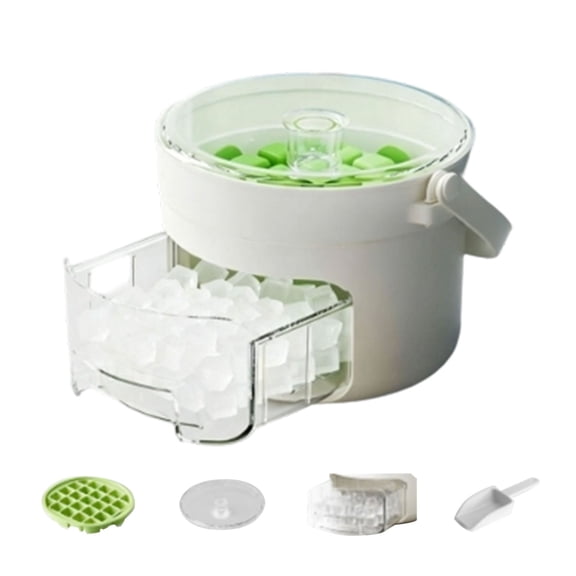 One Click Release Ice Cube Tray Bucket, Stackable 2 Layer Ice Maker with Storage Bin & Scoop, BPA Free Durable Corrosion for Cocktails, , and Drinks 6.89*6.89*5.51 Inch