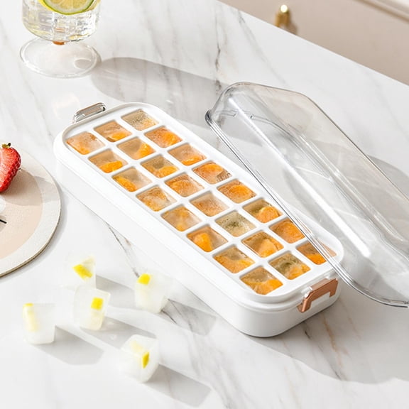 One Click Release Ice Cube Tray with Storage Bin and Press Mechanism Large Capacity Ice Maker Box for Cold Drinks Beer and Home Bar
