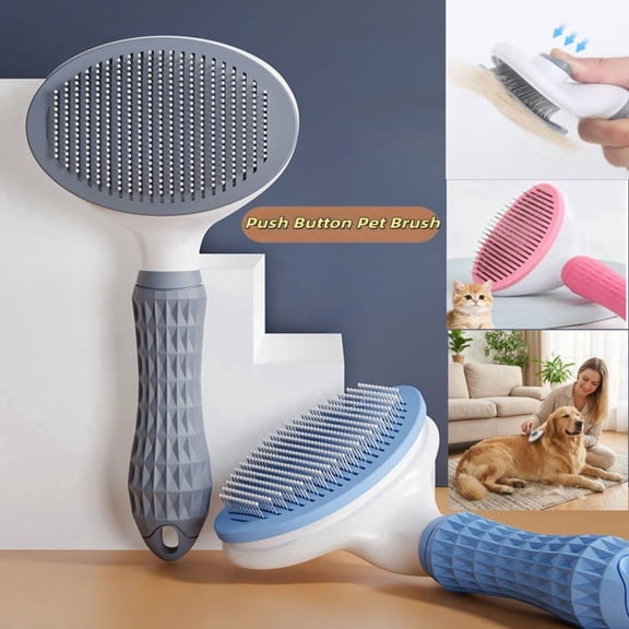One-Click Self-Cleaning Pet Brush for Dogs & Cats, ABS Material Deshedding Grooming Comb with 60° Flexible Round Needles, Anti-Slip Handle for Long & Short Hair(blue)