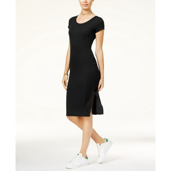 One Clothing Juniors Lace Up Rib Knit T-Shirt Dress Black M