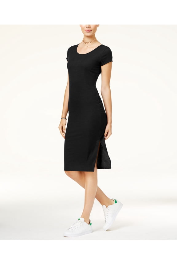 Juniors Lace Up Rib Knit T-Shirt Dress Black M