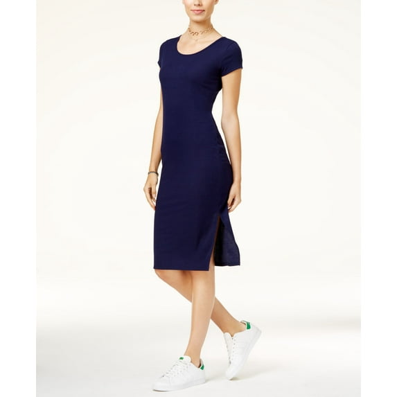 One Clothing Juniors Lace Up Rib Knit T-Shirt Dress Navy M