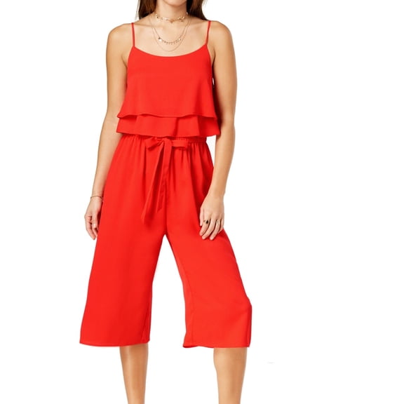 One Clothing Juniors Ruffled Popover Jumpsuit Bright Red XL