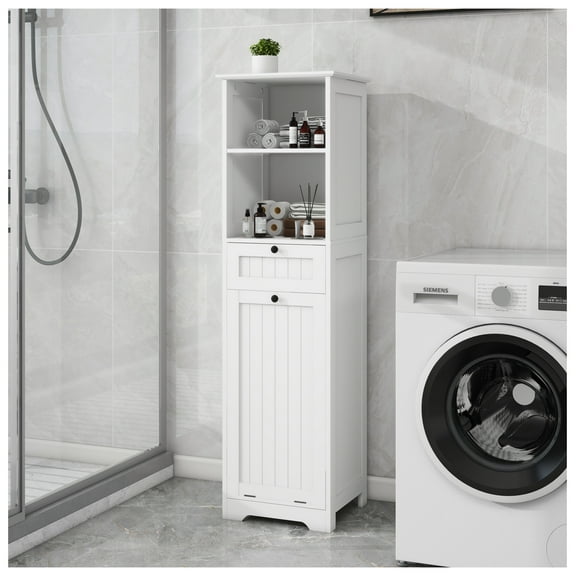 One-Compartment One-Drawer Tilt-Out Laundry Sorter Cabinet - White